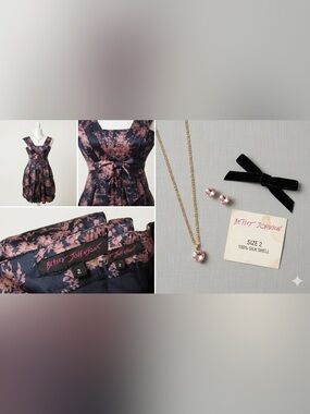 ✨ Betsey Johnson ✨ Like New 100% Silk Floral Bow Front Cocktail Dress - Size 2